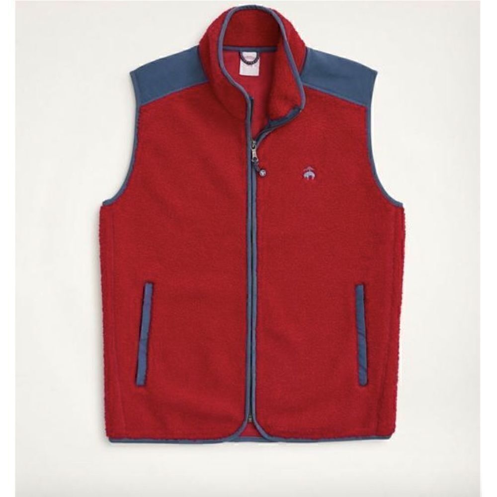 $148 Brooks Brothers Jacket Vest Mens Red Teddy Fleece Full-Zip Casual Size XL